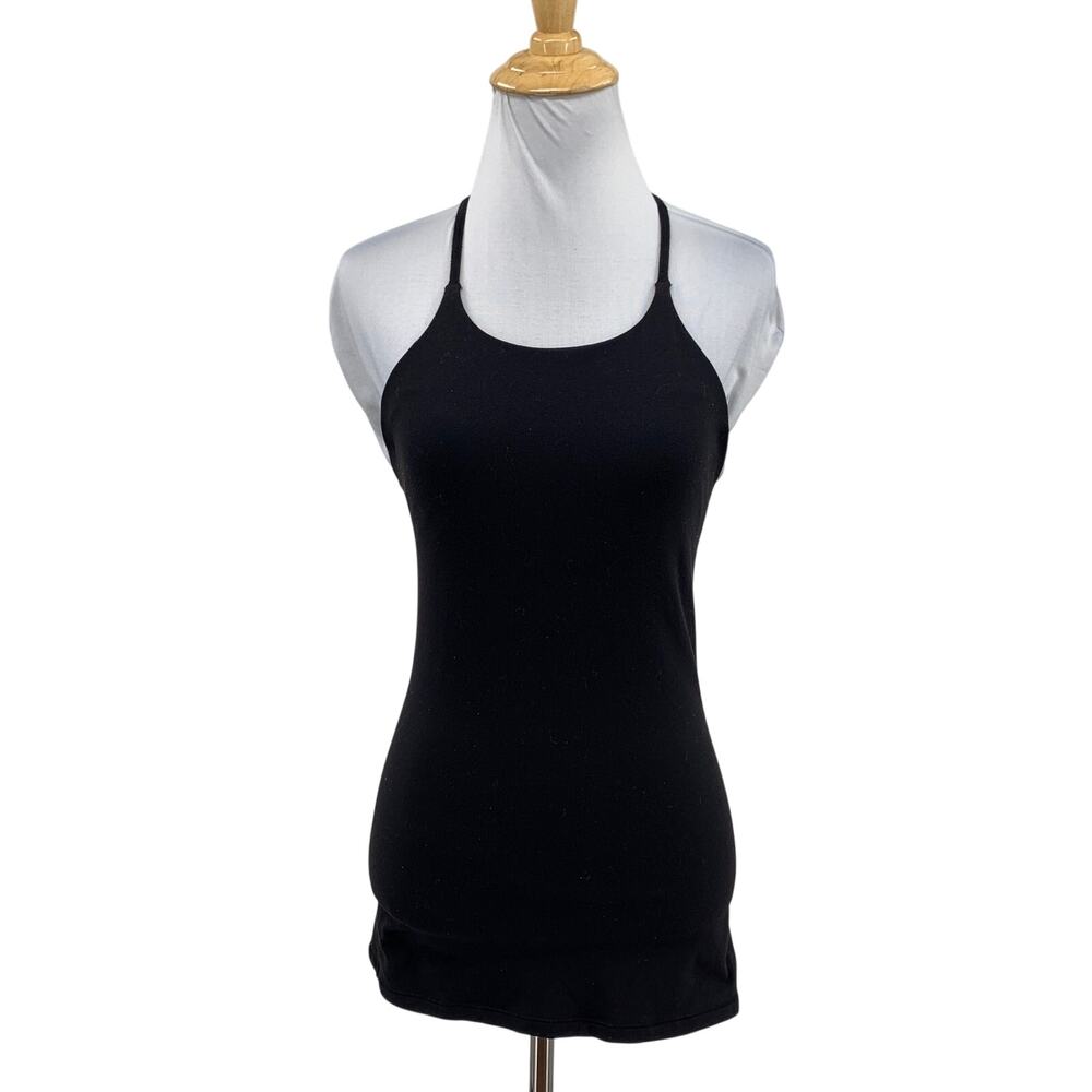 Lululemon Top Womens 4 Black Power Y Tank Built In Shelf Bra Racerback Straps